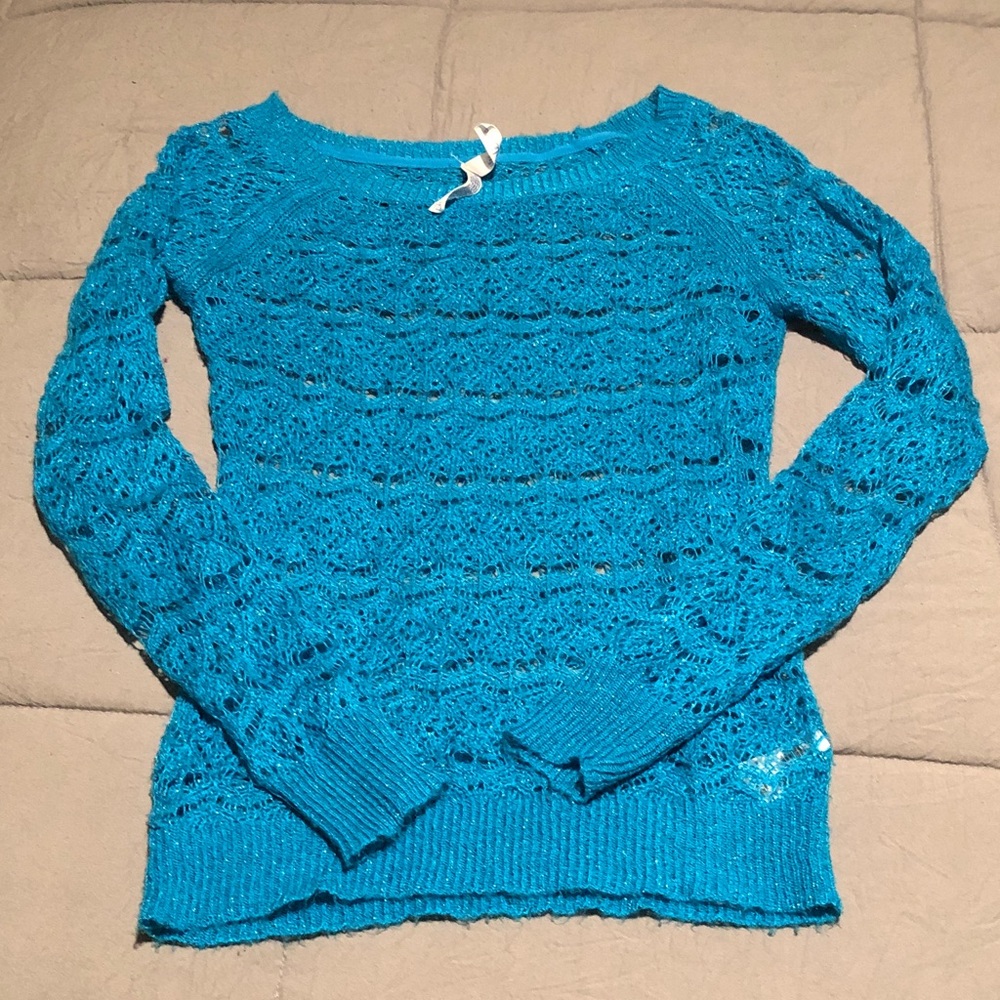 Women's Blue Sparkly Lace Sweater